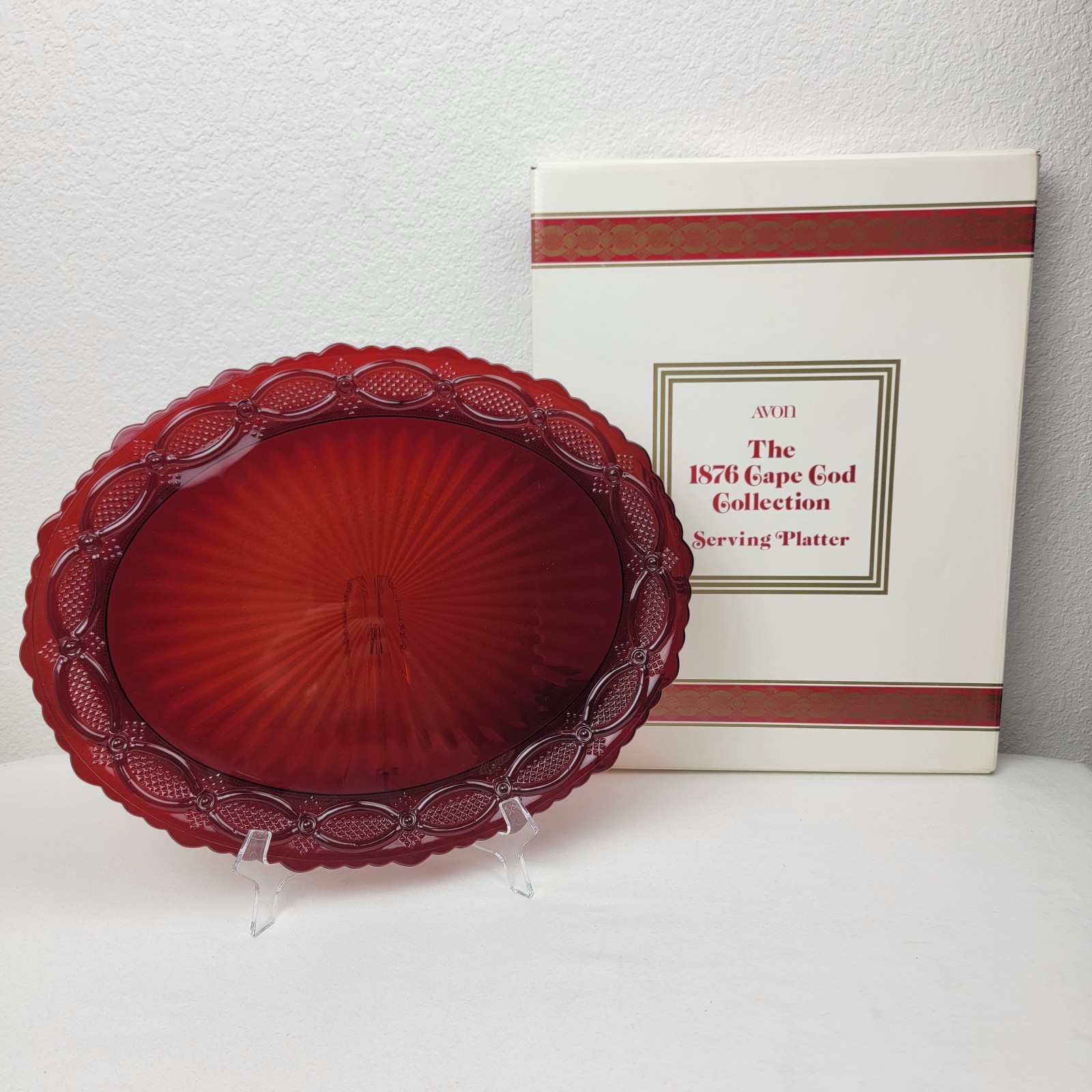 Avon ruby red pressed glass